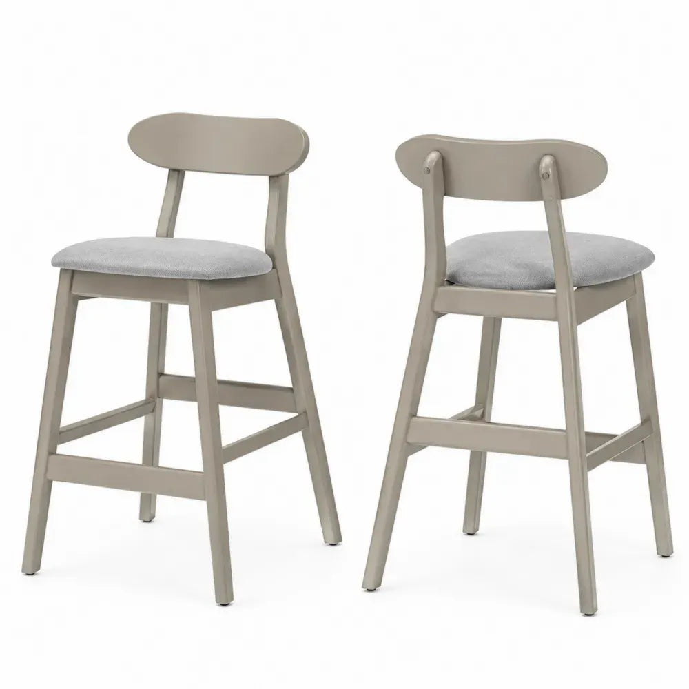 2er Set Barhocker mit Rückenlehne und Fußstrebe Polyestergewebe Kautschukholz Taupe Hellgrau je 46 x 50 x 96 cm