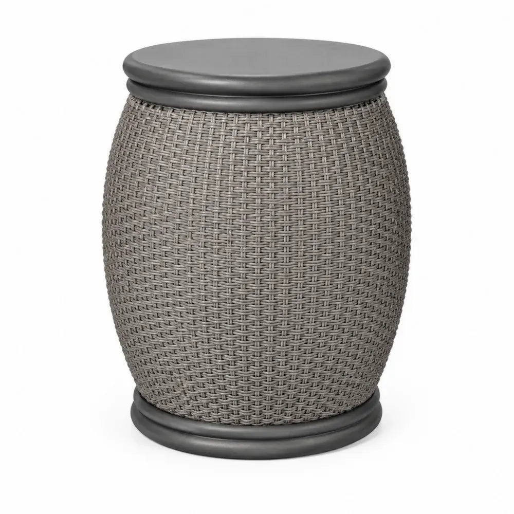 Garten Beistelltisch rund Ø 45 x 48 cm PE Rattan Stahl Grau Schwarz