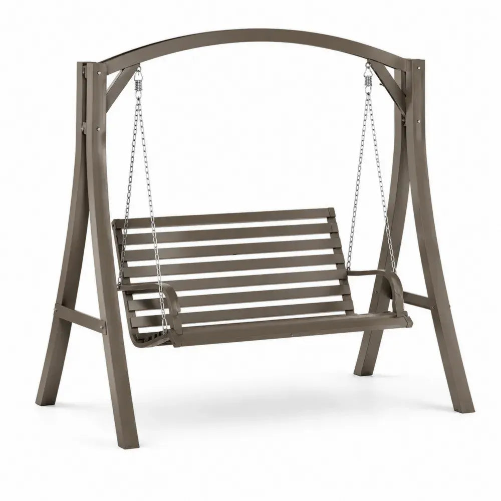 Gartenschaukel 2-Sitzer mit Gestell 190 x 125 x 177 cm HDPE Kunststoff verzinkter Stahl Taupe Silberfarben