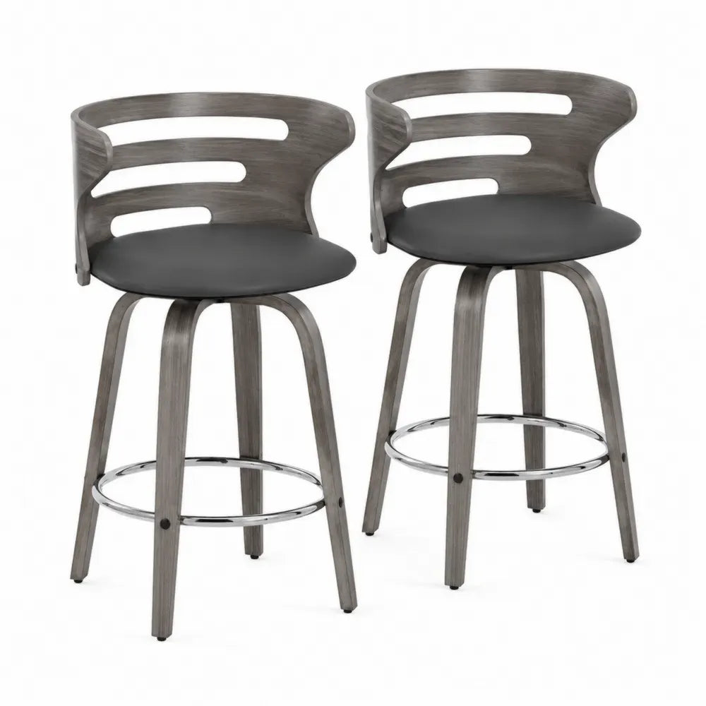 Barhocker 2er Set drehbar rund mit PU-Leder Sitz Schichtholz Stahl Grau Schwarz 54 x 49 x 94 cm
