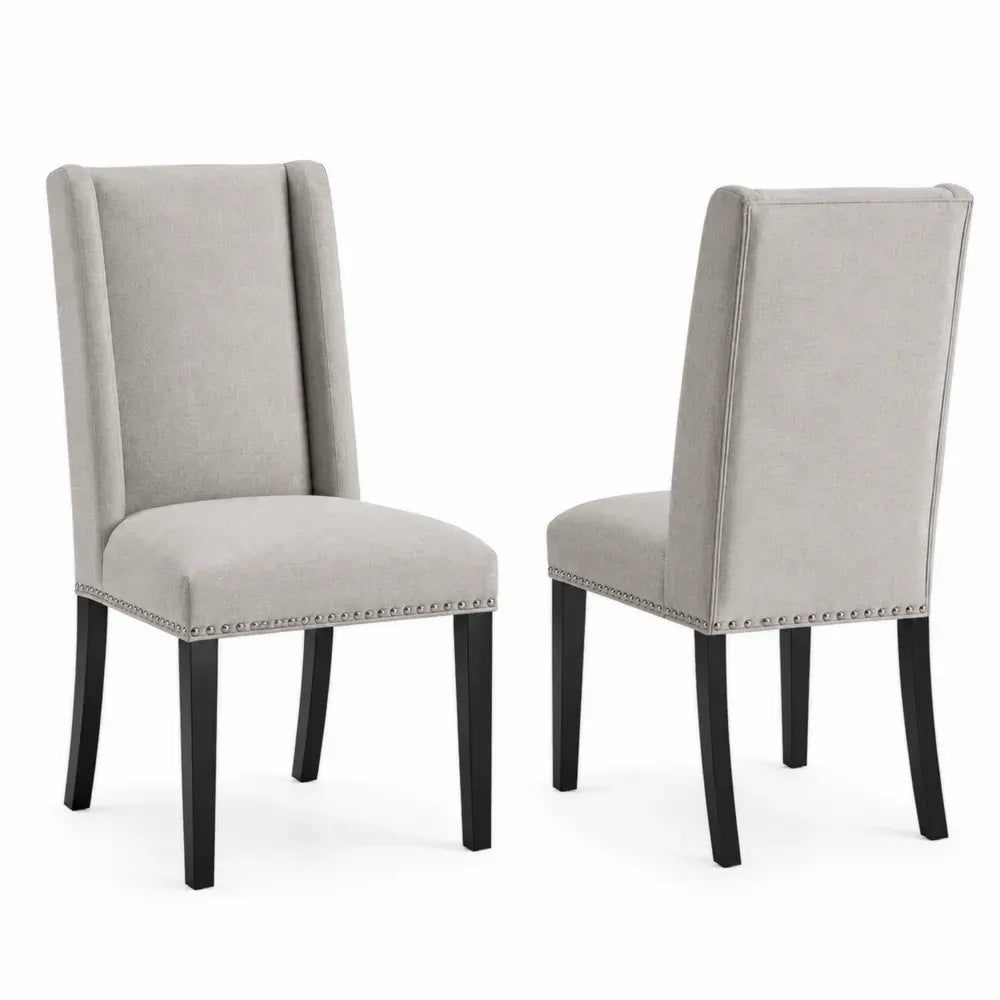 Esszimmerstuhl Set 2 Stück gepolstert mit hoher Rückenlehne Polyester-Leinenoptik Kautschukholz Grau Schwarz 52 x 64 x 100 cm