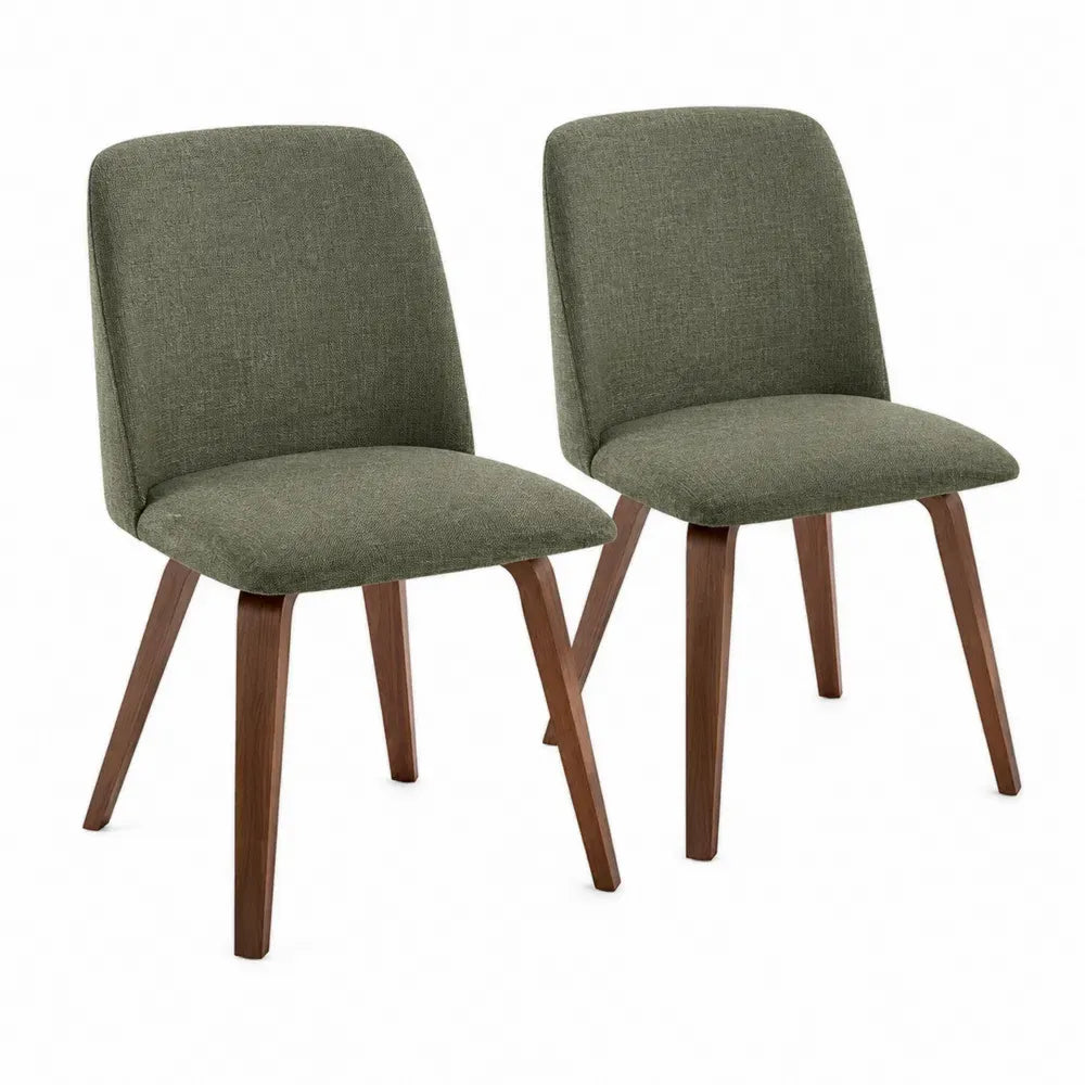 2er Set Esszimmerstühle Polsterstühle mit abgerundeter Rückenlehne Polyestergewebe Kautschukholz Olivgrün Walnussbraun je 50 x 56 x 82 cm