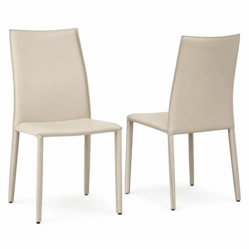 Esszimmerstühle 2er Set ohne Armlehnen mit rechteckiger Sitzfläche PU-Leder Stahl Beige 45 x 56 x 98 cm