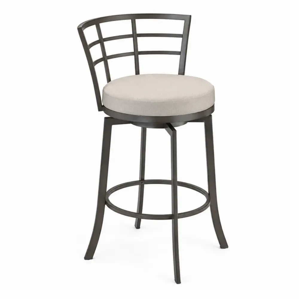 Drehbarer Barhocker mit Rückenlehne rund gepolstert Stahl Polyestergewebe Beige Dunkelbraun 52 x 55 x 105 cm