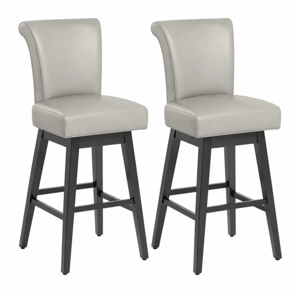 Barhocker 2er Set mit Rückenlehne 48 x 55 x 107 cm PU Kunstleder Kautschukholz rechteckige Sitzfläche Grau Schwarz