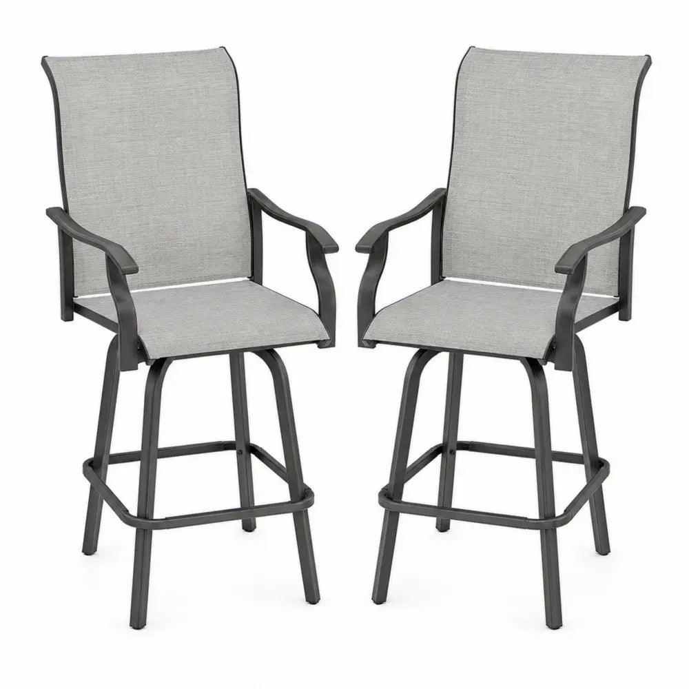 Barhocker 2er Set mit Armlehnen rechteckiger Sitzfläche PVC-beschichtetes Polyestergewebe Stahl Grau Anthrazit 56 x 61 x 118 cm