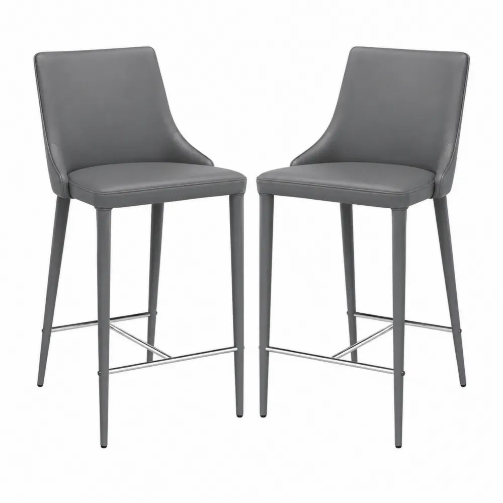 2er Set Barhocker mit Rückenlehne PU Kunstleder Stahl Grau Silberfarben je 50 x 56 x 103 cm