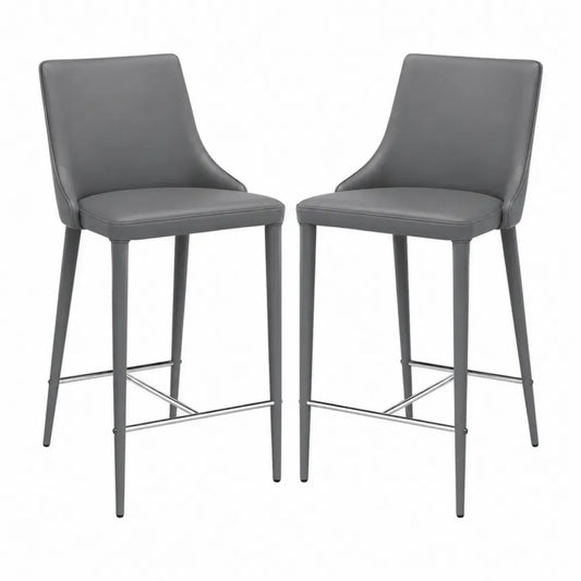 2er Set Barhocker mit Rückenlehne PU Kunstleder Stahl Grau Silberfarben je 50 x 56 x 103 cm