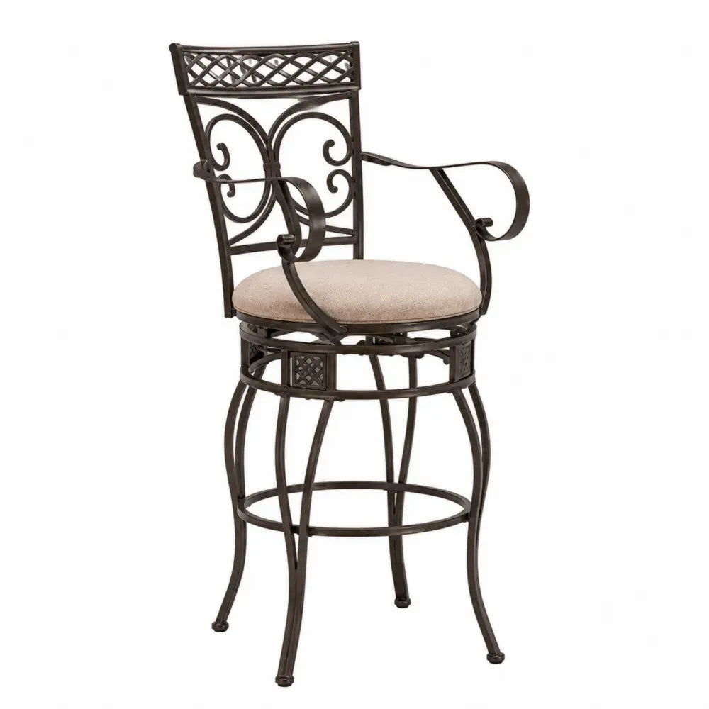 Barhocker mit Armlehnen drehbar rund gepolstert Stahl Polyester Beige Dunkelbraun 56 x 58 x 118 cm