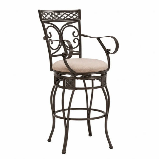 Barhocker mit Armlehnen drehbar rund gepolstert Stahl Polyester Beige Dunkelbraun 56 x 58 x 118 cm