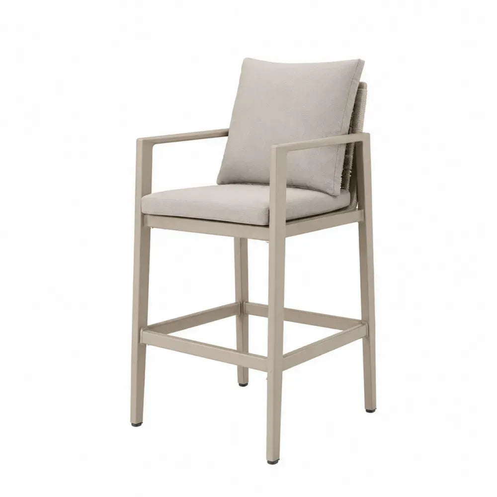 Barhocker mit Armlehnen und Fußstütze pulverbeschichtetes Aluminium Polyestergewebe Beige 57 x 60 x 108 cm