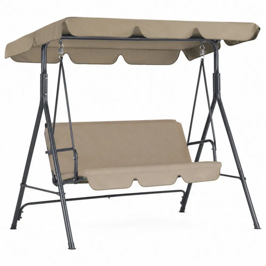 Hollywoodschaukel 3-Sitzer mit Sonnendach 170 x 110 x 153 cm pulverbeschichteter Stahl Polyester Beige Schwarz