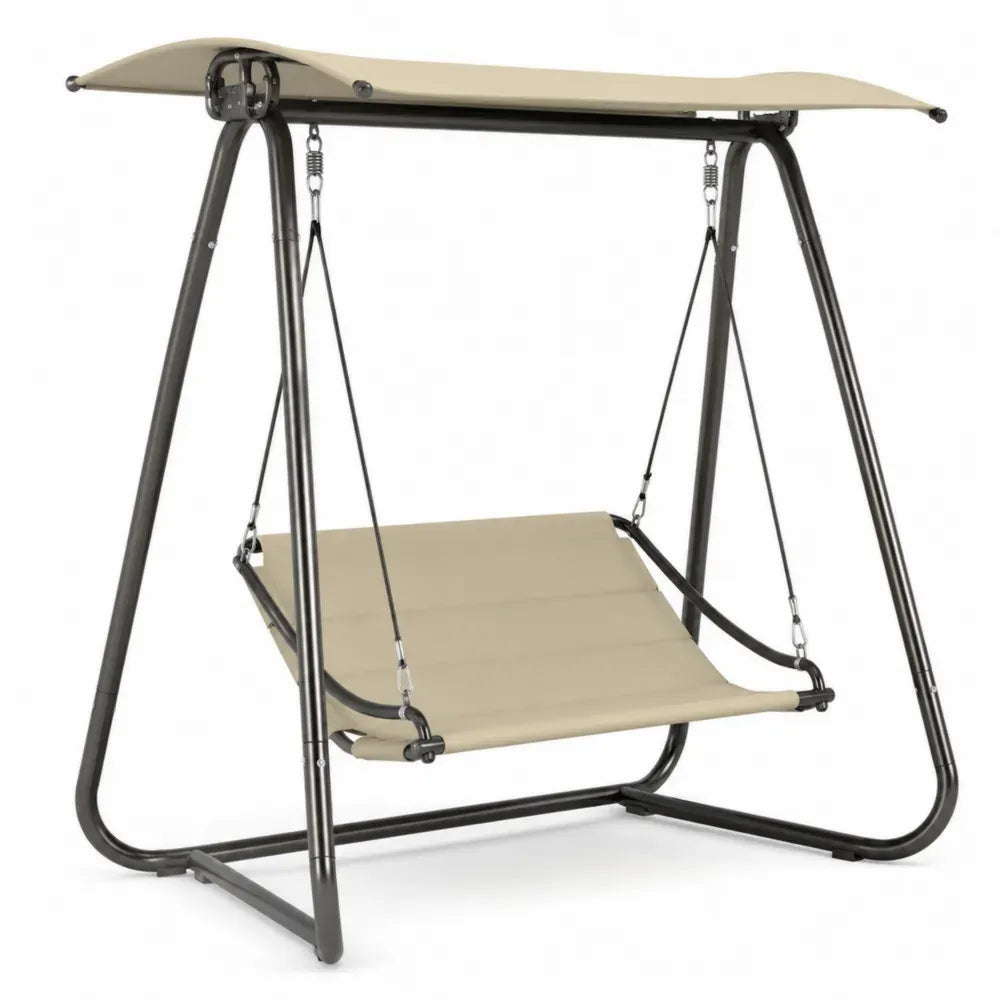 Gartenschaukel 2-Sitzer mit Sonnendach 170 x 110 x 153 cm pulverbeschichteter Stahl Polyestergewebe Beige Dunkelgrau