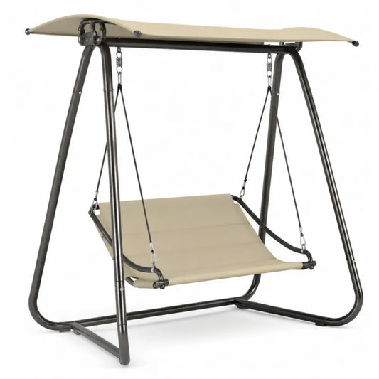 Gartenschaukel 2-Sitzer mit Sonnendach 170 x 110 x 153 cm pulverbeschichteter Stahl Polyestergewebe Beige Dunkelgrau