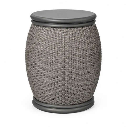 Garten Beistelltisch rund Ø 45 x 48 cm PE Rattan Stahl Grau Schwarz