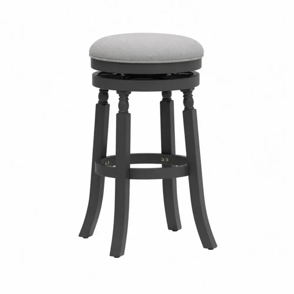 Drehbarer Barhocker rund gepolstert mit Fußring Kautschukholz Polyestergewebe Grau Schwarz 45 x 45 x 74 cm