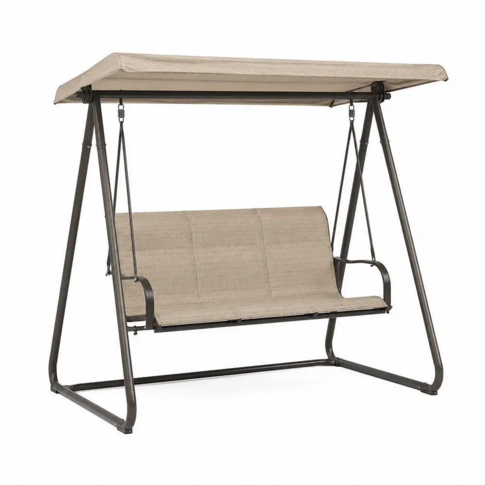 Hollywoodschaukel 3-Sitzer mit Sonnendach 170 x 110 x 153 cm Stahl Polyestergewebe Beige Dunkelgrau