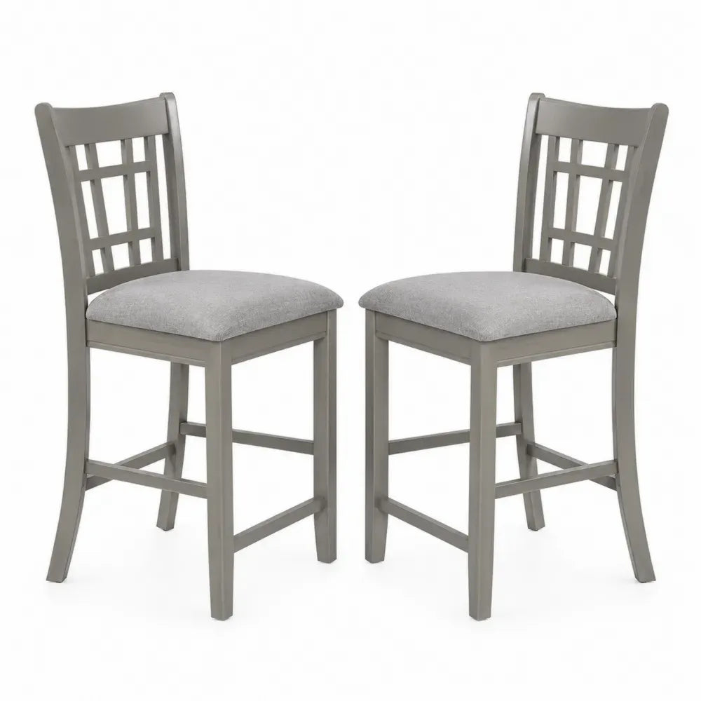 Barhocker 2er Set mit gepolsterter Sitzfläche Gitterrücken Kautschukholz Polyestergewebe Taupe Hellgrau 45 x 51 x 103 cm