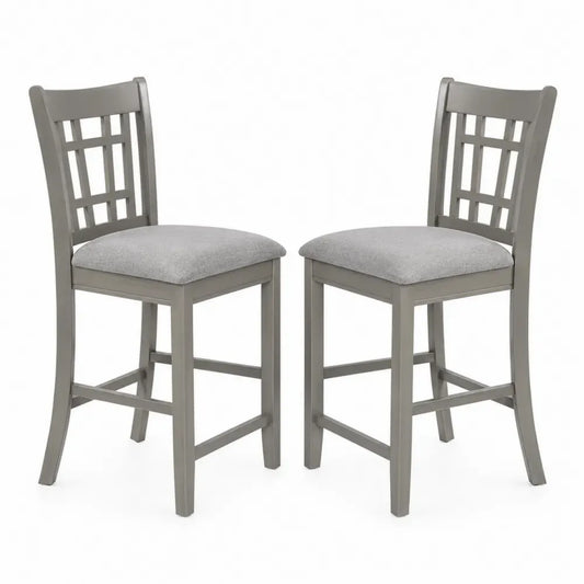 Barhocker 2er Set mit gepolsterter Sitzfläche Gitterrücken Kautschukholz Polyestergewebe Taupe Hellgrau 45 x 51 x 103 cm