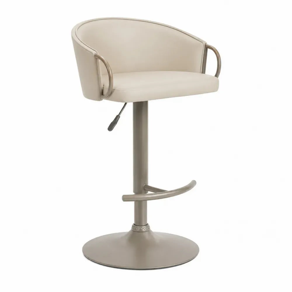 Höhenverstellbarer Barhocker mit halbrunder Rückenlehne PU Kunstleder Stahl Beige Taupe 58 x 50 x 81 bis 103 cm