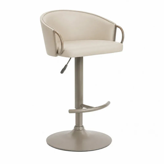 Höhenverstellbarer Barhocker mit halbrunder Rückenlehne PU Kunstleder Stahl Beige Taupe 58 x 50 x 81 bis 103 cm
