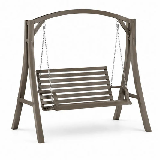 Gartenschaukel 2-Sitzer mit Gestell 190 x 125 x 177 cm HDPE Kunststoff verzinkter Stahl Taupe Silberfarben