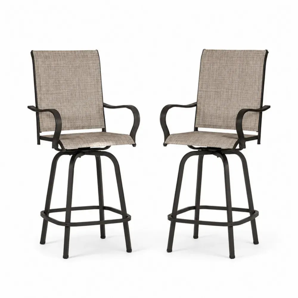 2er Set drehbare Barhocker mit Armlehnen pulverbeschichteter Stahl PVC beschichtetes Polyestergewebe Beige Schwarz je 61 x 58 x 116 cm