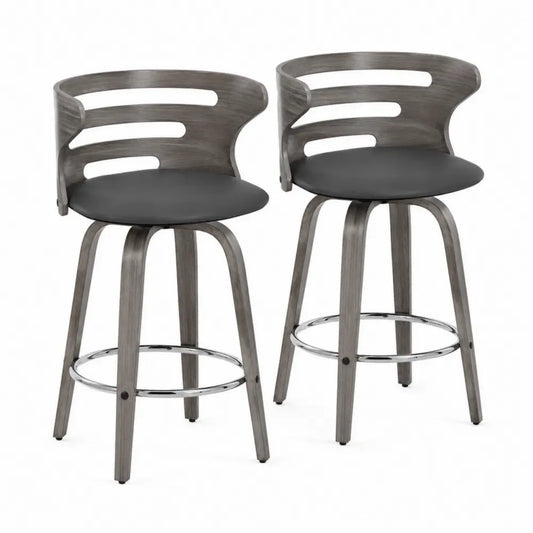 Barhocker 2er Set drehbar rund mit PU-Leder Sitz Schichtholz Stahl Grau Schwarz 54 x 49 x 94 cm