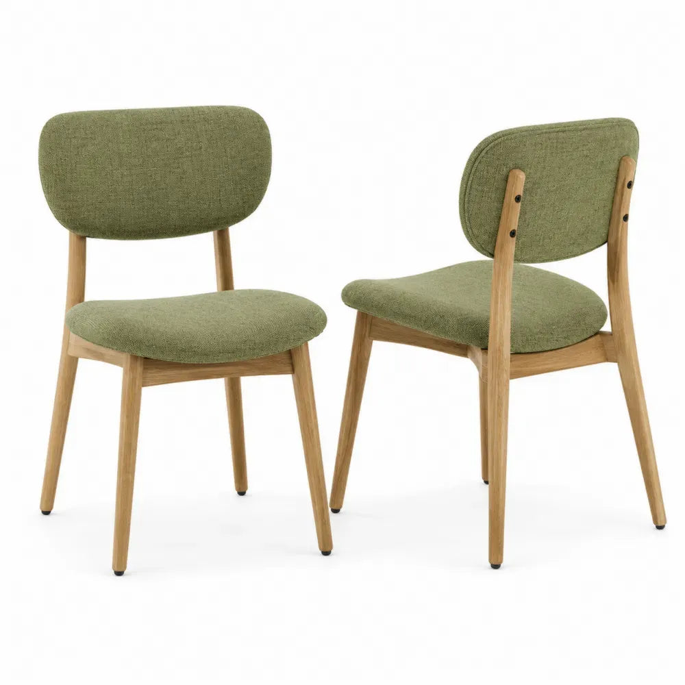 Esszimmerstühle 2er Set gepolstert mit abgerundeter Rückenlehne Polyestergewebe Kautschukholz Olivgrün Naturholzton 50 x 55 x 78 cm