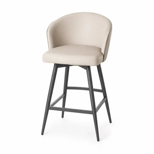 Barhocker mit Rückenlehne und Fußstütze PU Kunstleder pulverbeschichteter Stahl Beige Schwarz 56 x 55 x 94 cm