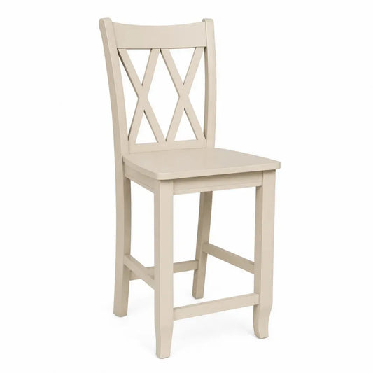 Barhocker mit X-Rückenlehne rechteckiger Sitzfläche massives Kautschukholz Creme 46 x 51 x 110 cm