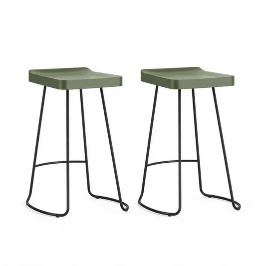 Barhocker 2er Set ohne Rückenlehne mit quadratischer Sitzschale Polypropylen Stahl Grün Schwarz 45 x 45 x 76 cm