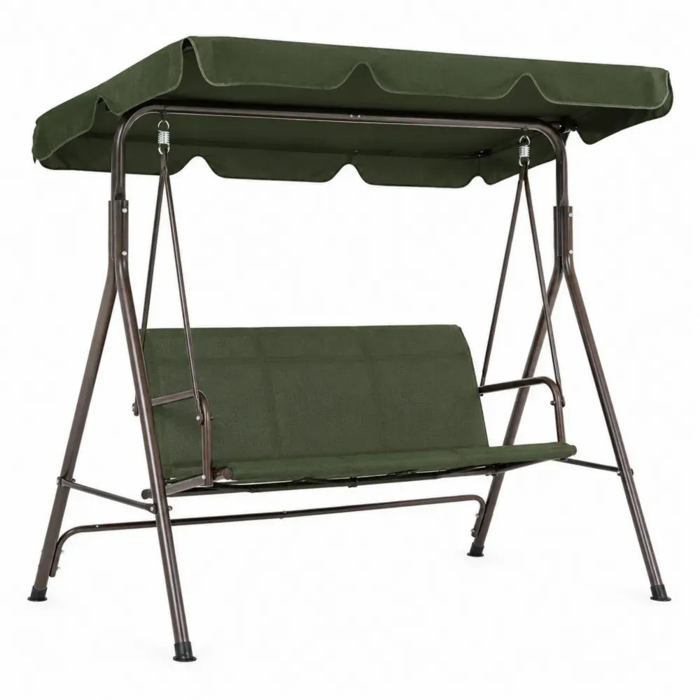 Hollywoodschaukel 3-Sitzer mit Sonnendach A-Gestell aus pulverbeschichtetem Stahl und Polyestergewebe Dunkelgrün Dunkelbraun 170 x 110 x 153 cm