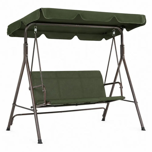 Hollywoodschaukel 3-Sitzer mit Sonnendach A-Gestell aus pulverbeschichtetem Stahl und Polyestergewebe Dunkelgrün Dunkelbraun 170 x 110 x 153 cm