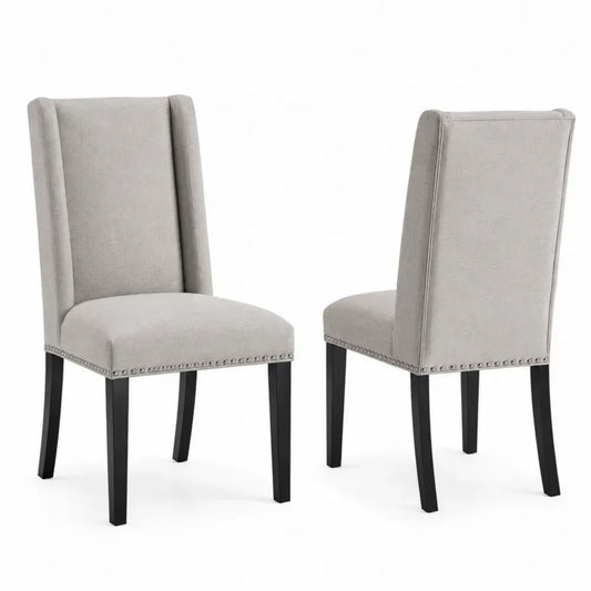 Esszimmerstuhl Set 2 Stück gepolstert mit hoher Rückenlehne Polyester-Leinenoptik Kautschukholz Grau Schwarz 52 x 64 x 100 cm