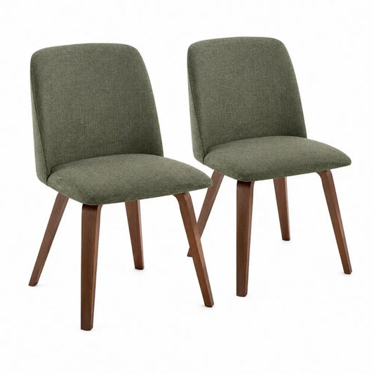 2er Set Esszimmerstühle Polsterstühle mit abgerundeter Rückenlehne Polyestergewebe Kautschukholz Olivgrün Walnussbraun je 50 x 56 x 82 cm