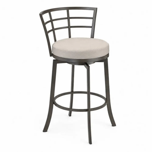 Drehbarer Barhocker mit Rückenlehne rund gepolstert Stahl Polyestergewebe Beige Dunkelbraun 52 x 55 x 105 cm