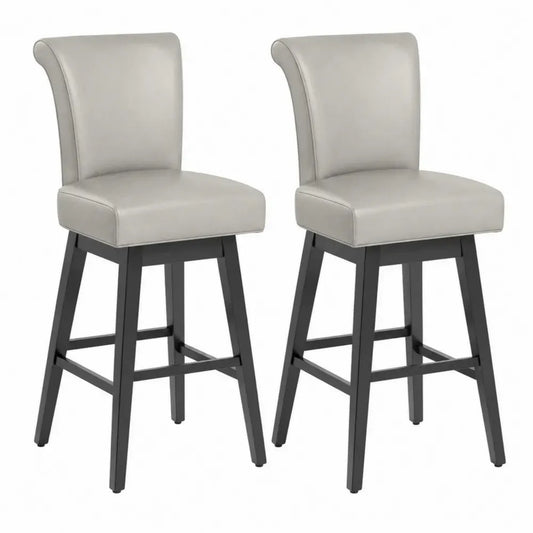 Barhocker 2er Set mit Rückenlehne 48 x 55 x 107 cm PU Kunstleder Kautschukholz rechteckige Sitzfläche Grau Schwarz