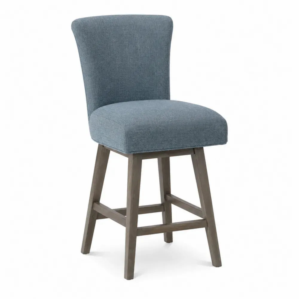 Barhocker mit Rückenlehne 51 x 58 x 110 cm Polyestergewebe Kautschukholz rechteckige Sitzfläche Blaugrau Graubraun