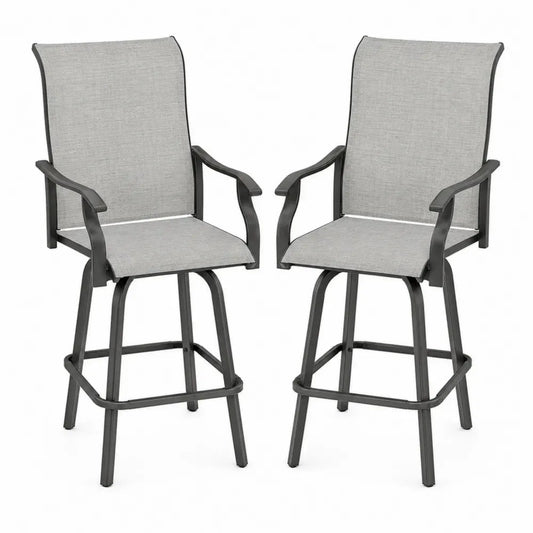 Barhocker 2er Set mit Armlehnen rechteckiger Sitzfläche PVC-beschichtetes Polyestergewebe Stahl Grau Anthrazit 56 x 61 x 118 cm